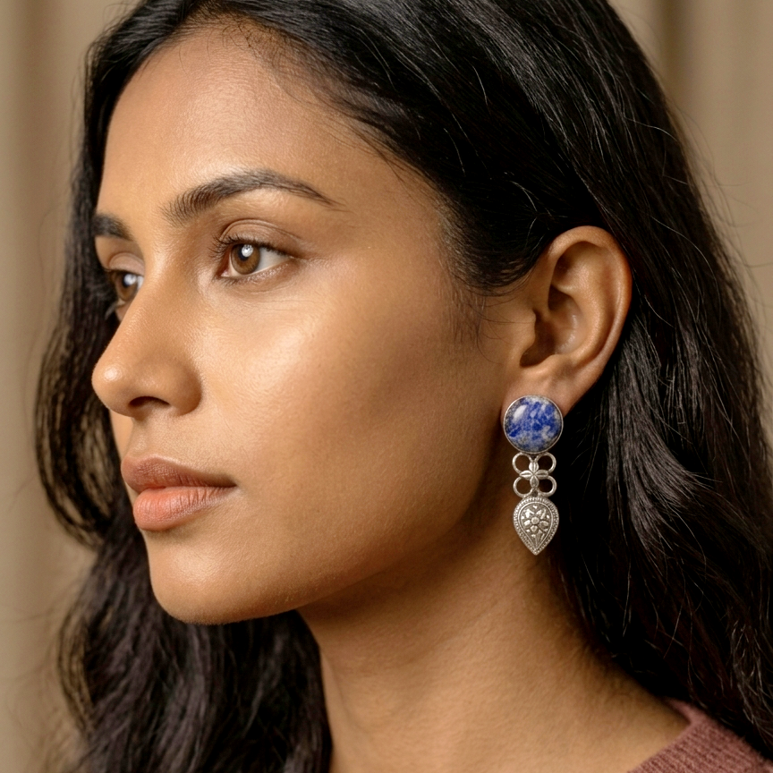 Sodalight Gemstone Silver Drop Danglers